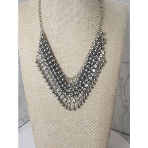 LANE Drape Style Bib Necklace Silver-tone Beads & Crystals